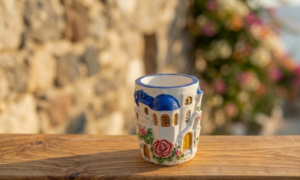 Χειροποίητη Γύψινη Μολυβοθήκη, Κασπώ. Τα Ρόδα του Αιγαίου- Σκοτεινό Μπλε